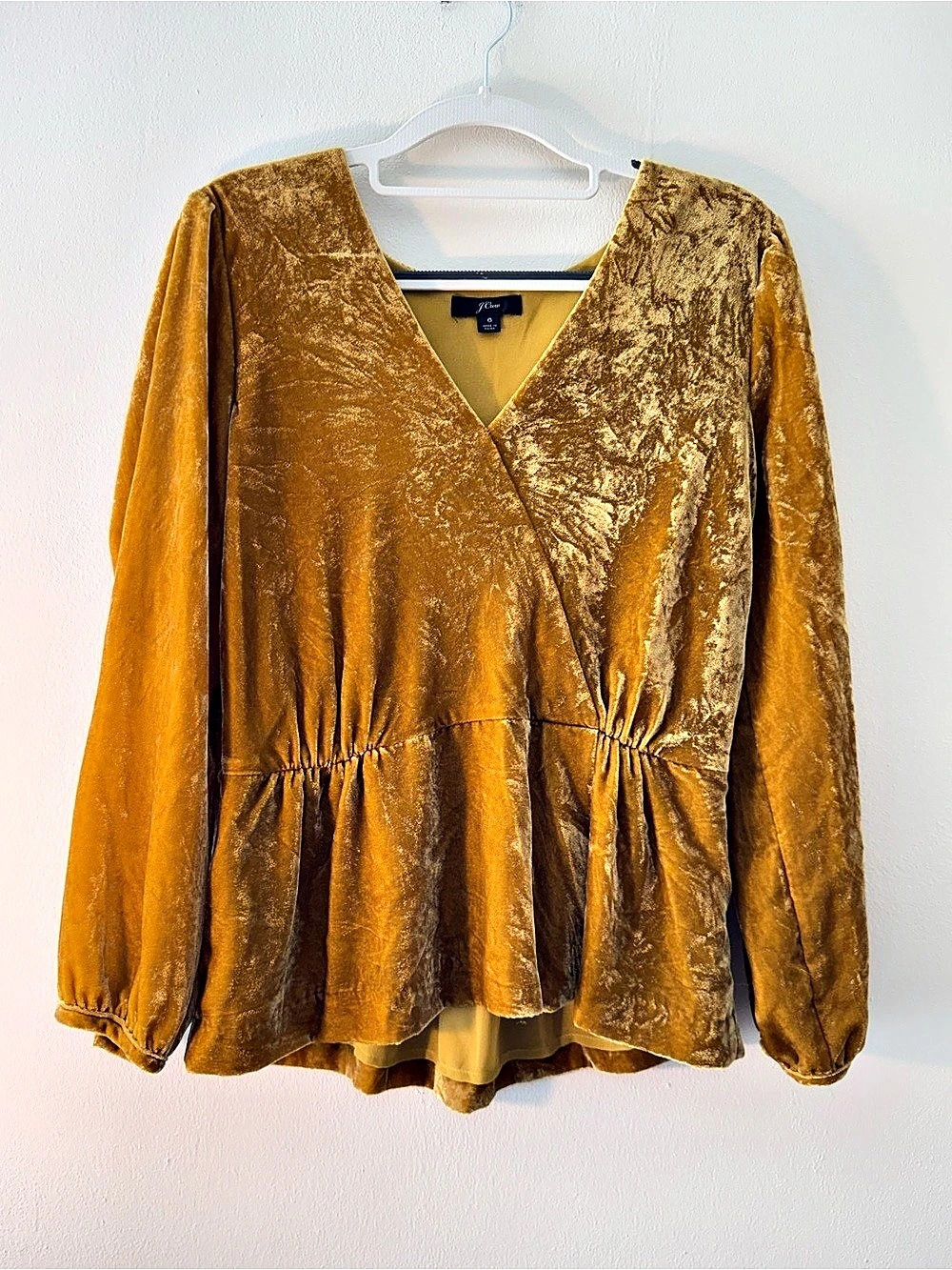 J.Crew Faux-Wrap Top in Crushed Velvet Mustard Size 6